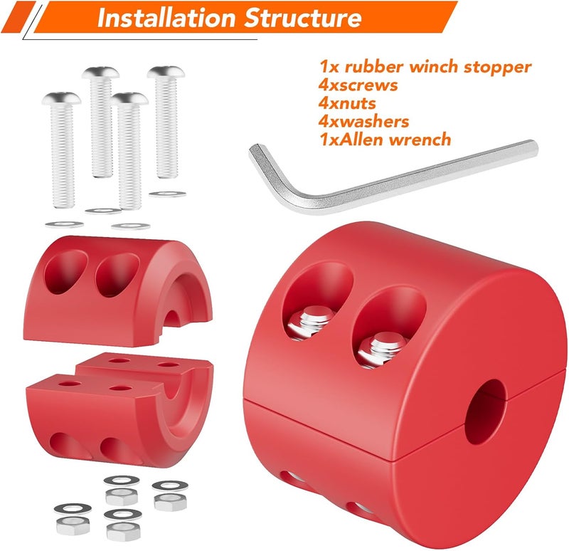 Bonison Winch Stopper for Cable. Truck UTV ATV Rubber Winch Cable Stopper, Protects Towing Hook, Synthetic Rope, Cable Line from Wear or Damage, Hawse, Bumper. Red - Image 3